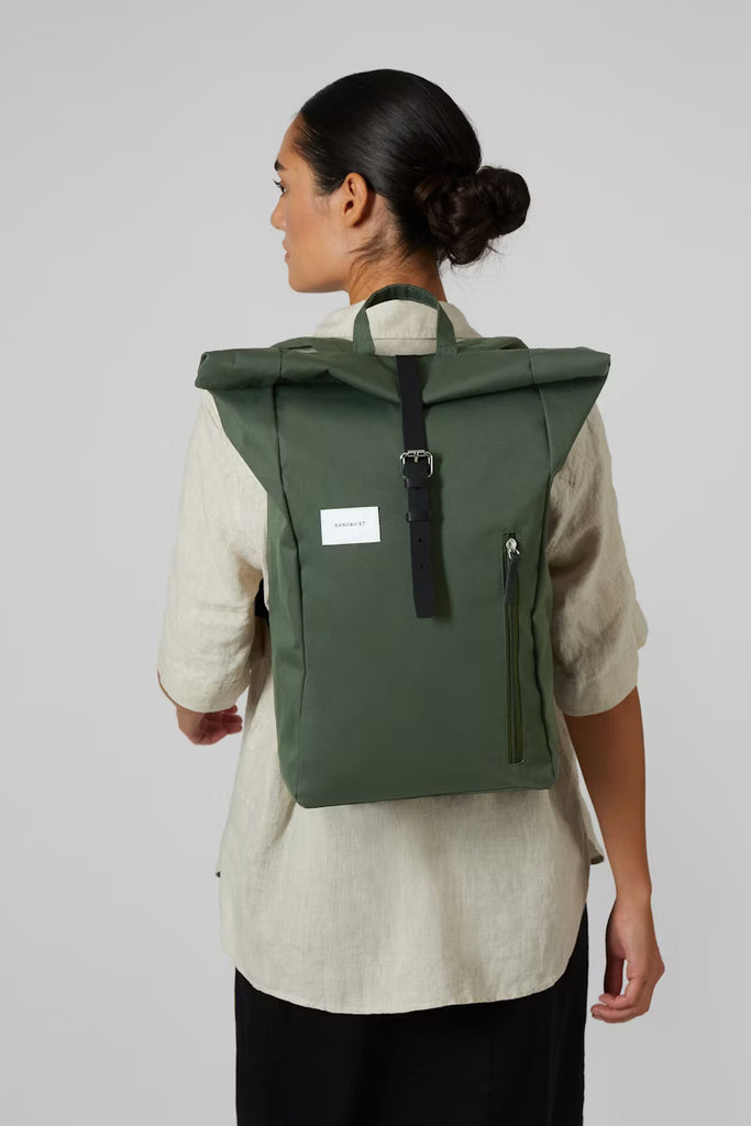 Dante Rolltop Backpack - Dawn Green with Black Leather