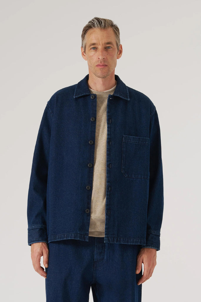Indigo Work Denim Fatigue Shirt - Blue
