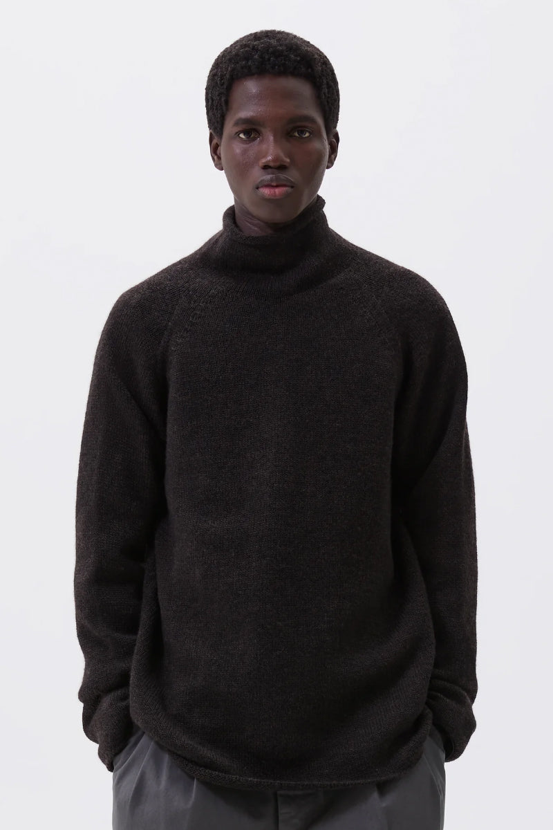 MHL Rolled Edge Roll Neck Merino - Ebony