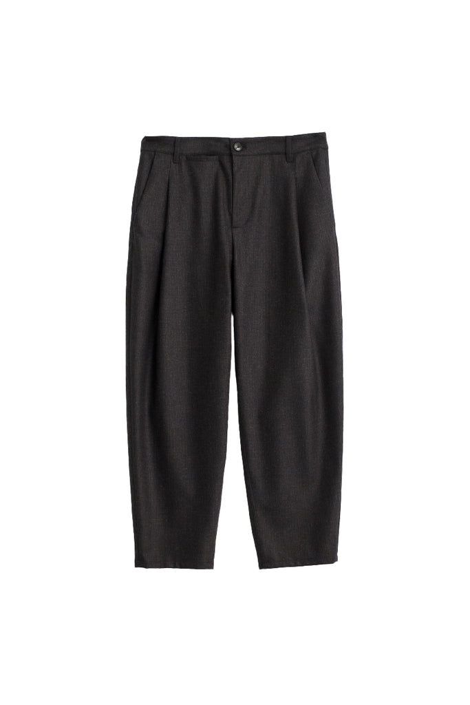 Folded Wide Trousers - Dark Brown Houndstooth