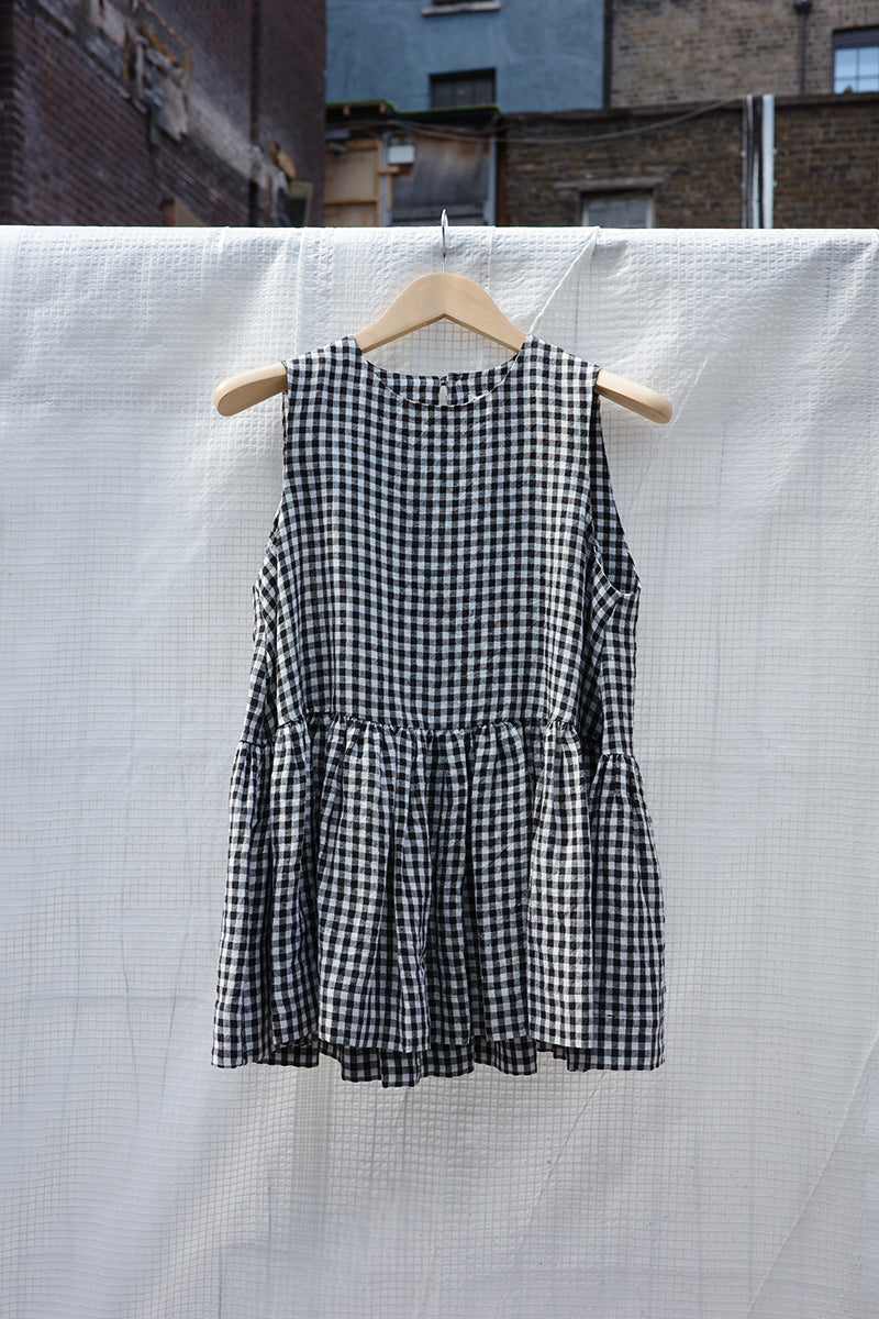 Rose Peplum Top - Black & White Gingham