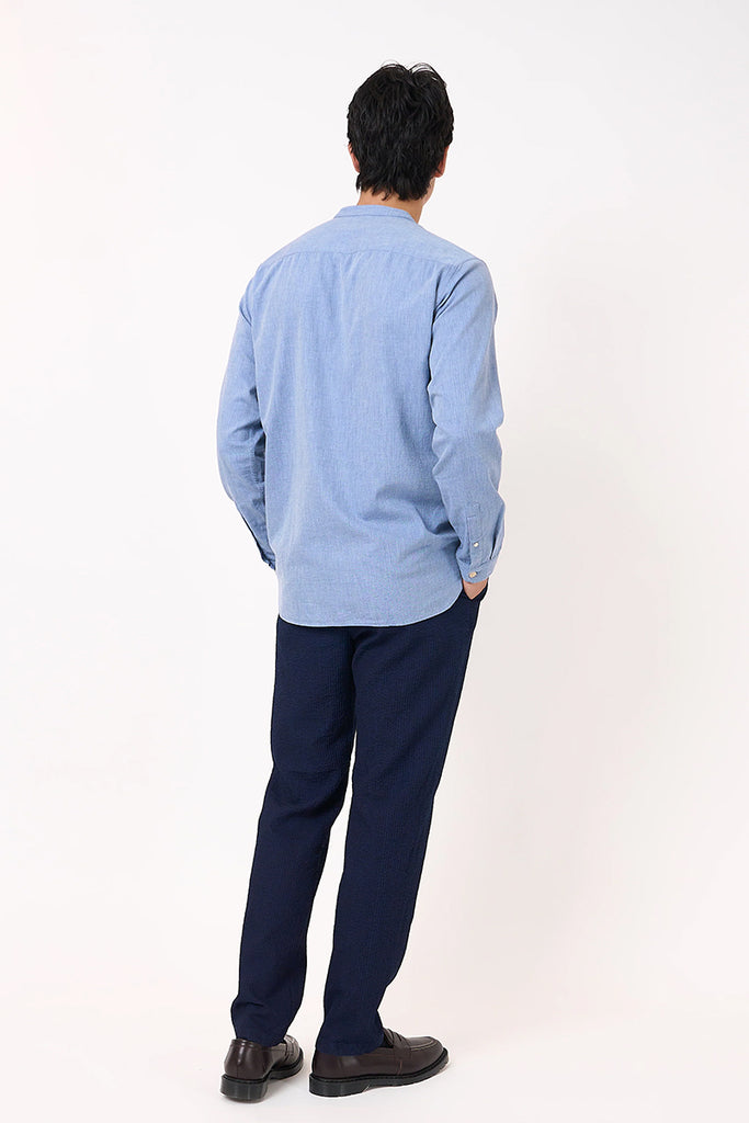 Grandad Herringbone Shirt - Wyatt Sky Blue