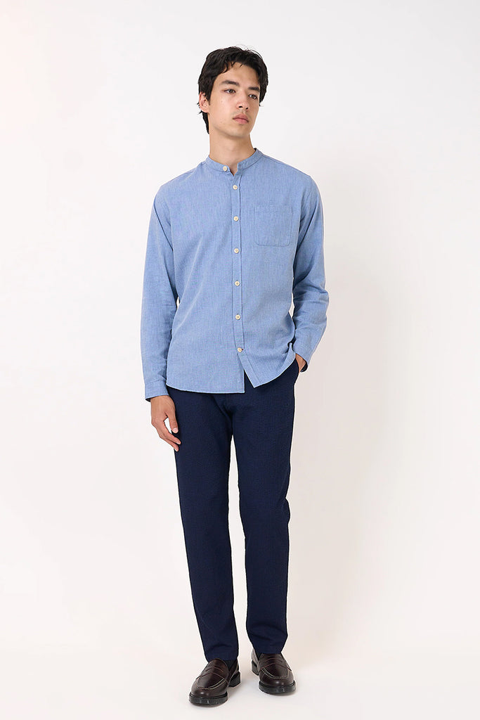 Grandad Herringbone Shirt - Wyatt Sky Blue