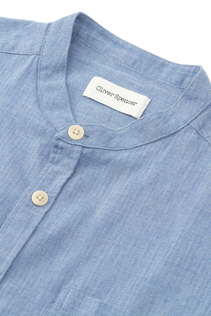 Grandad Herringbone Shirt - Wyatt Sky Blue