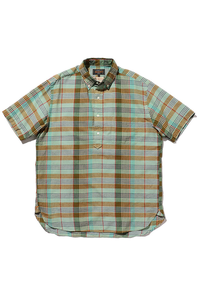 Indian Madras Pullover Button Down Shirt - Mint Green Check