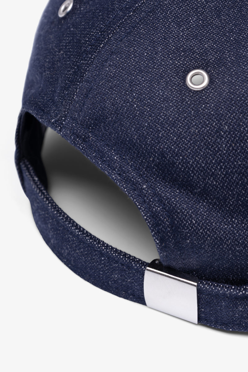 Broken Twill Cotton Linen Denim 6 Panel Cap - Indigo