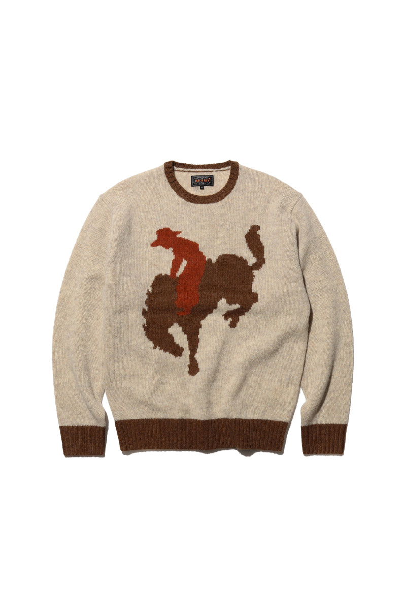 Intarsia Crewneck Knit - Beige Cowboy
