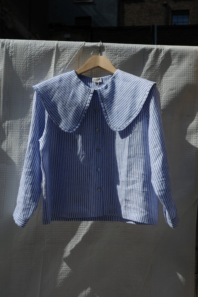 Ella Oversized Collar Top - Blue Stripe