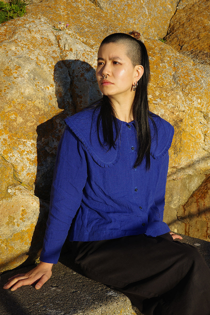 Ella Oversized Collar Top - Cobalt Blue