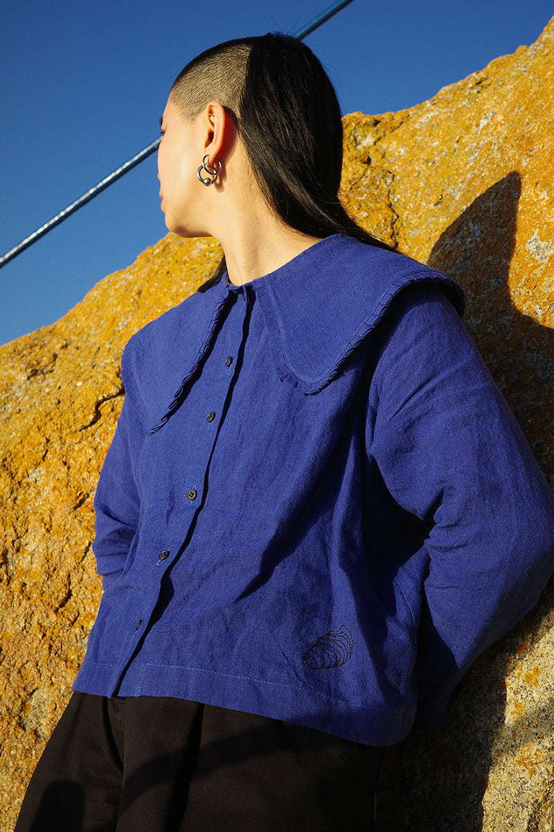 Ella Oversized Collar Top - Cobalt Blue