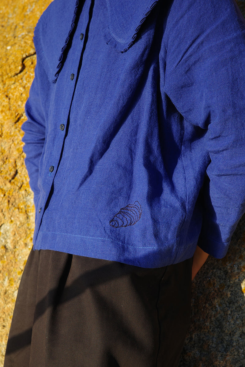 Ella Oversized Collar Top - Cobalt Blue