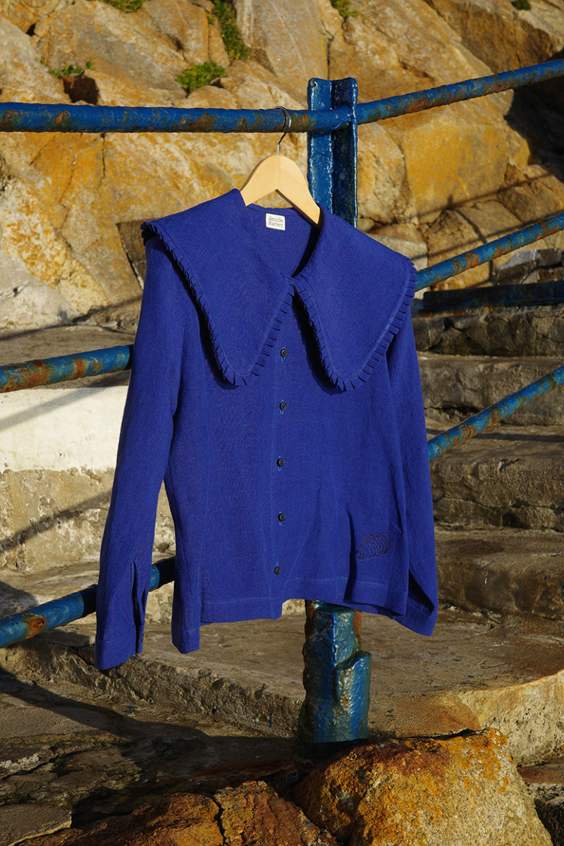 Ella Oversized Collar Top - Cobalt Blue