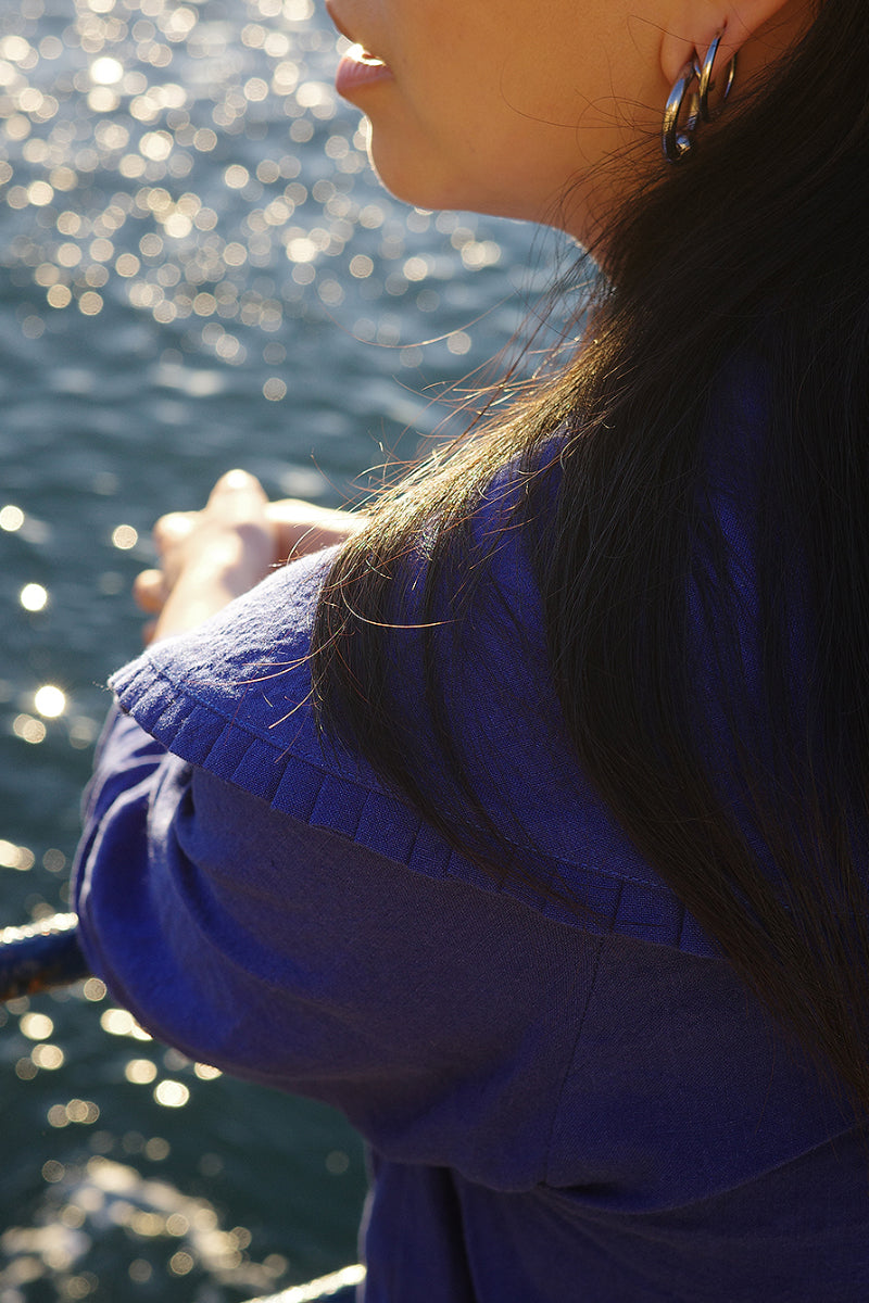 Ella Oversized Collar Top - Cobalt Blue