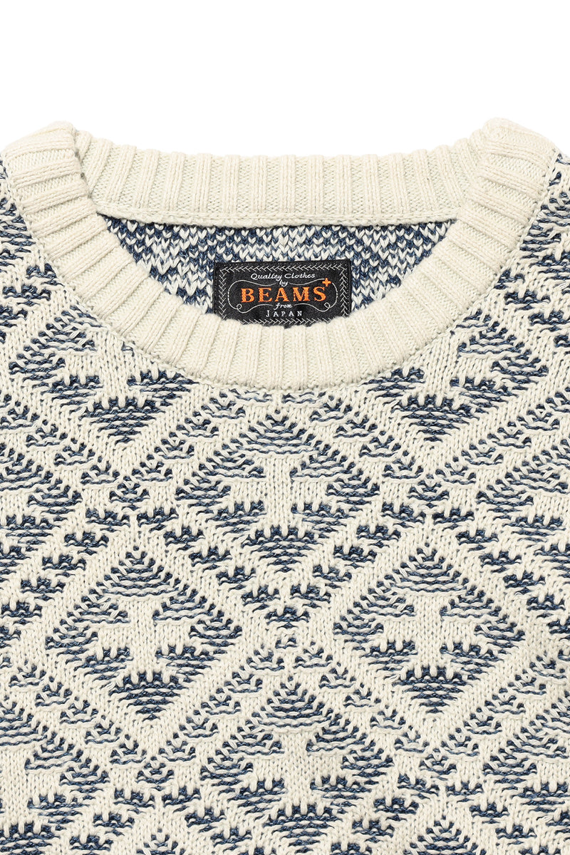 Crew Knit Double Jacquard Indigo Yarn - White/Indigo