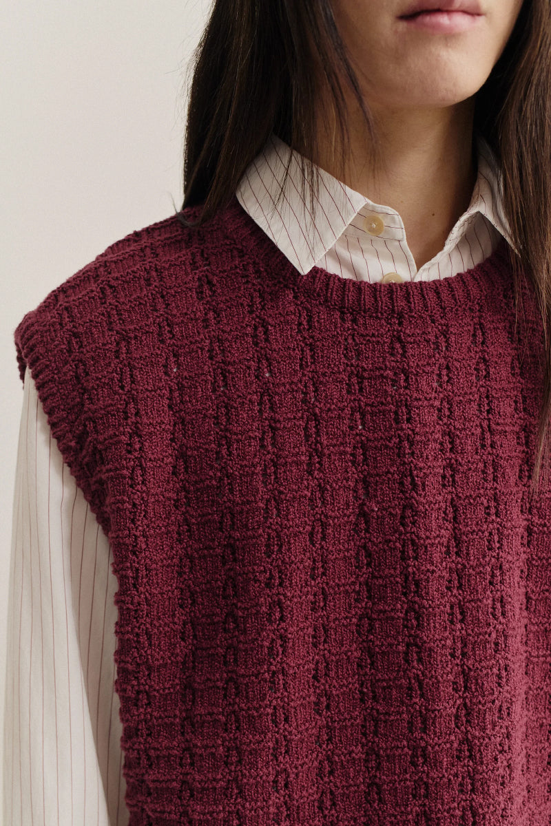 Tembe Knit Vest - Aubergine Cotton Boucle