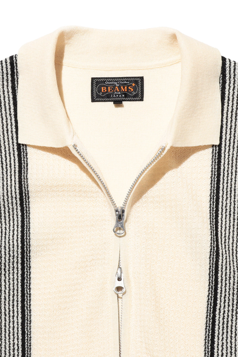 Zip Knit Polo Stripe - Off White