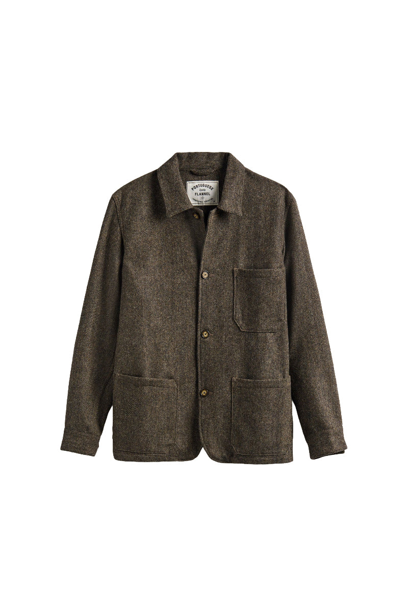 Labura Wool Herringbone Jacket - Brown