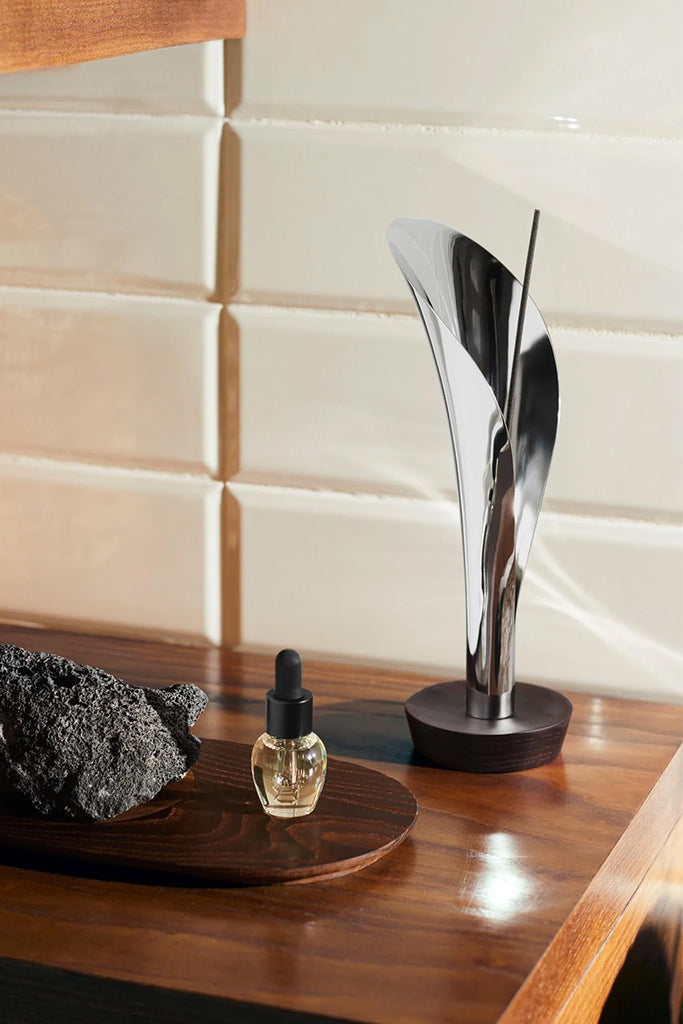 Lily Incense Burner - Stainless Steel & Walnut