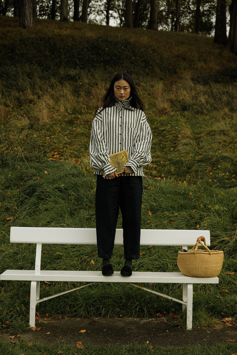 Oversize Maud - Charcoal & Cream Stripe