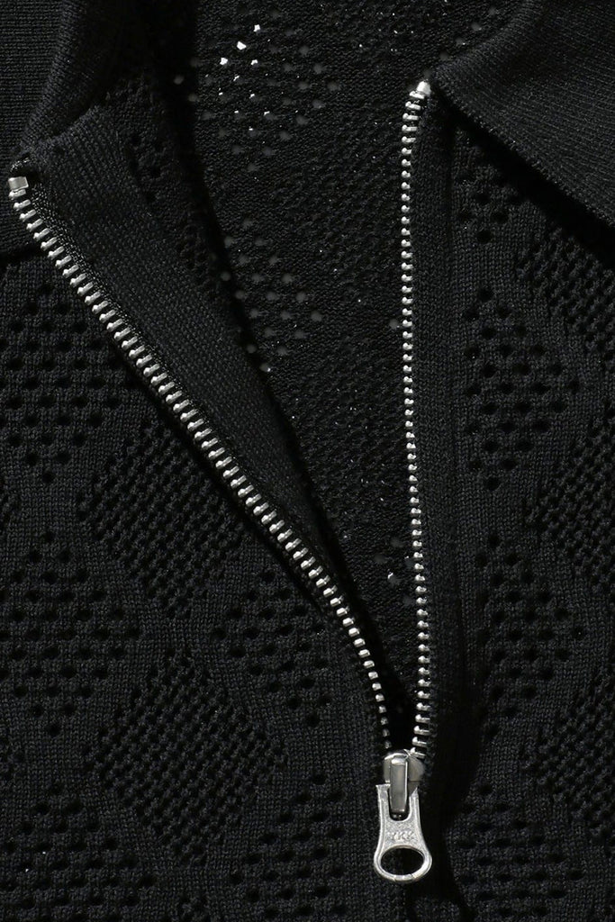 Zip Knit Polo Shirt Mesh - Black