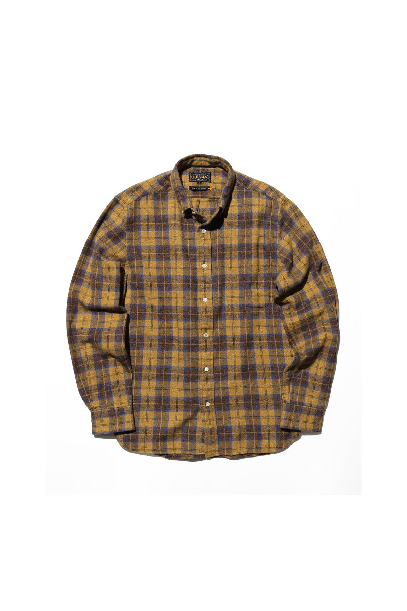 Herringbone Plaid Button Down Shirt - Mustard Check