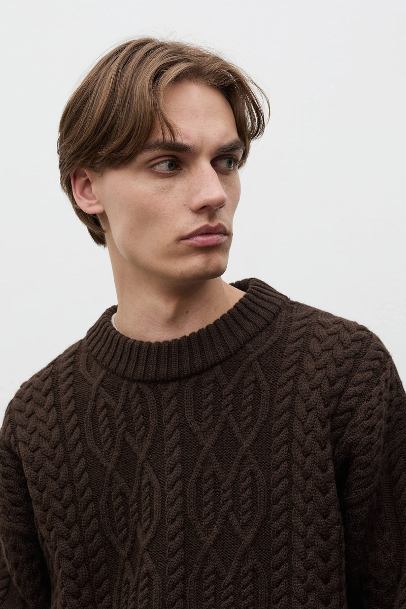 Nordhavn Aran Crewneck Sweater - Delicioso Brown