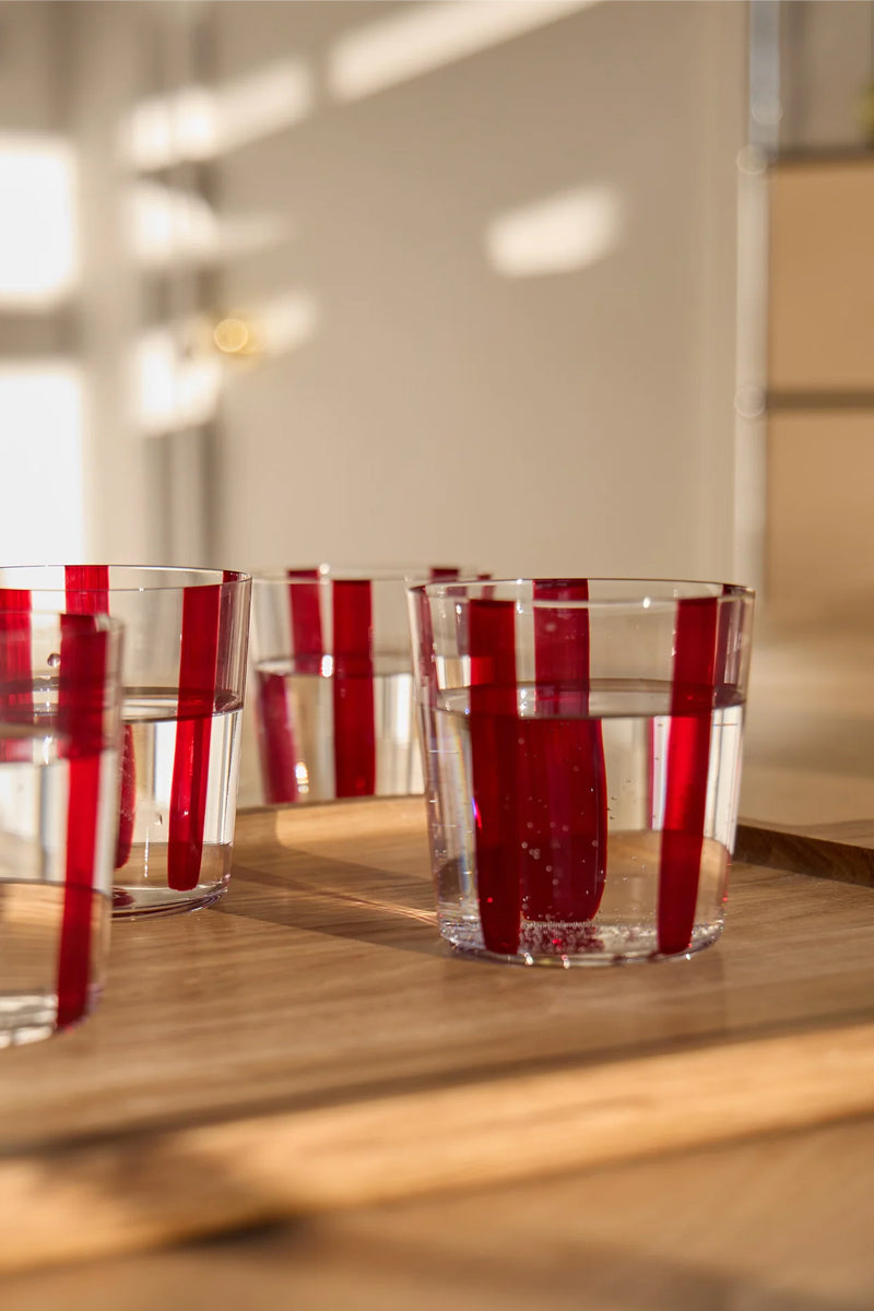 Nova Striped Glass (360ml) - Burgundy (Set of 4)