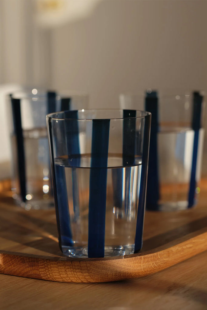 Nova Striped Glass (500ml) - Navy (Set of 4)