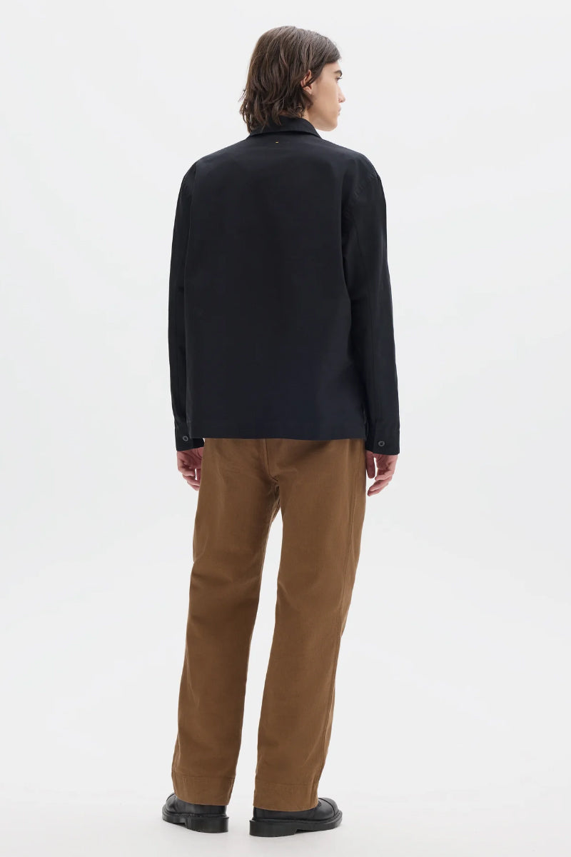 MHL. Long Sleeve Offset Placket Polo Shirt - Denim Plainweave Black