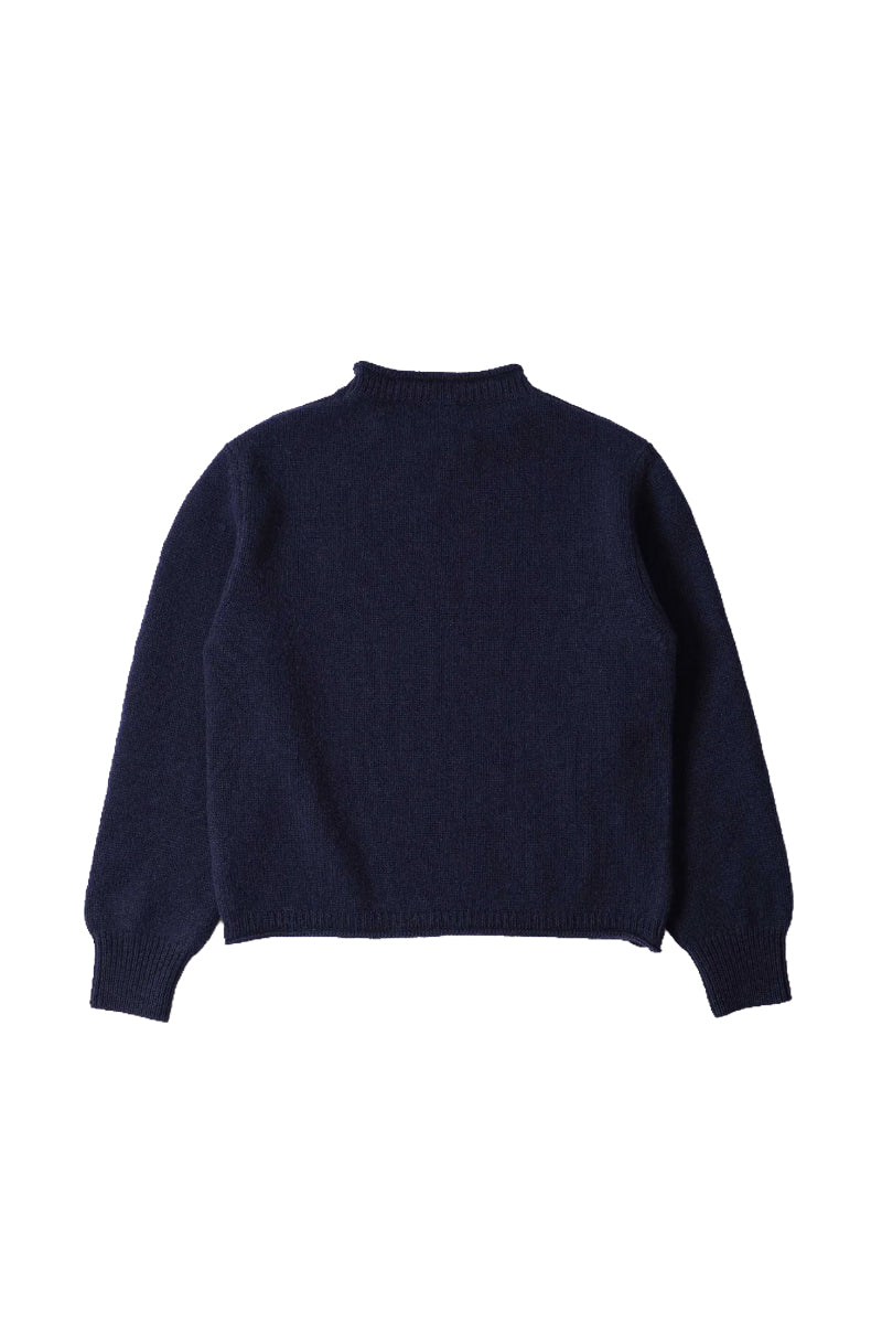MHL. Rolled Edge Shetland Wool Jumper - Navy