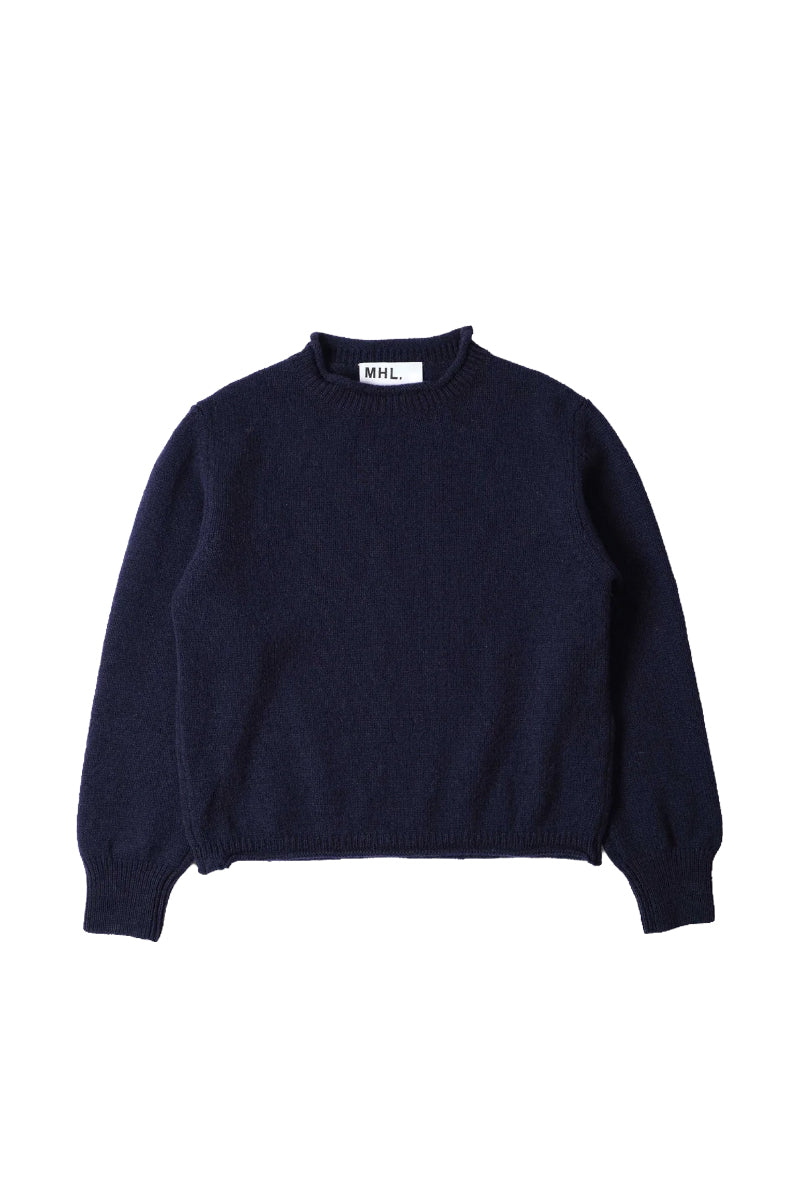 MHL. Rolled Edge Shetland Wool Jumper - Navy
