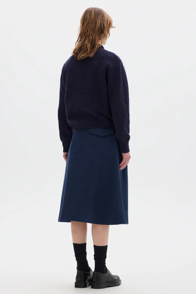 MHL. Rolled Edge Shetland Wool Jumper - Navy