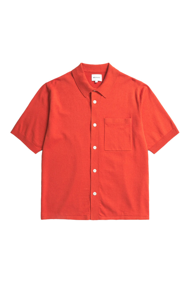 Rollo Cotton Short Sleeve Knitted Shirt - Blood Orange