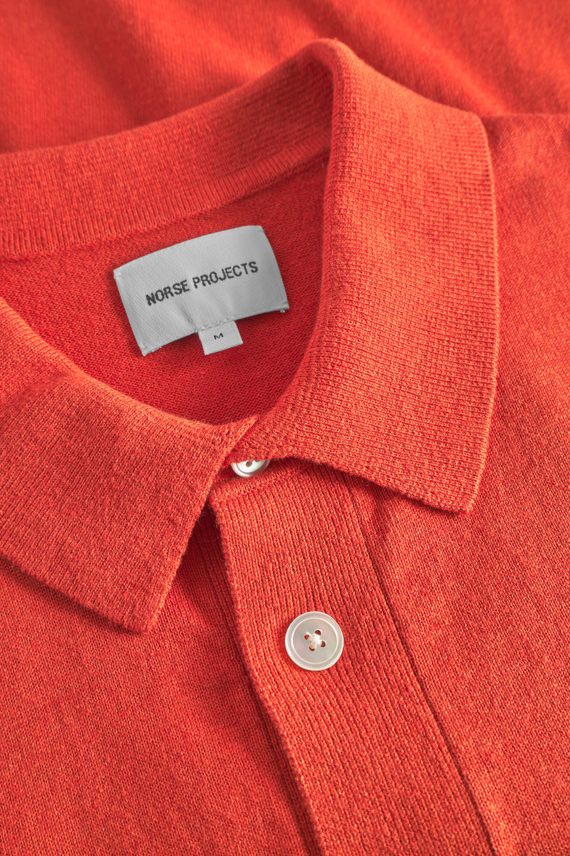 Rollo Cotton Short Sleeve Knitted Shirt - Blood Orange