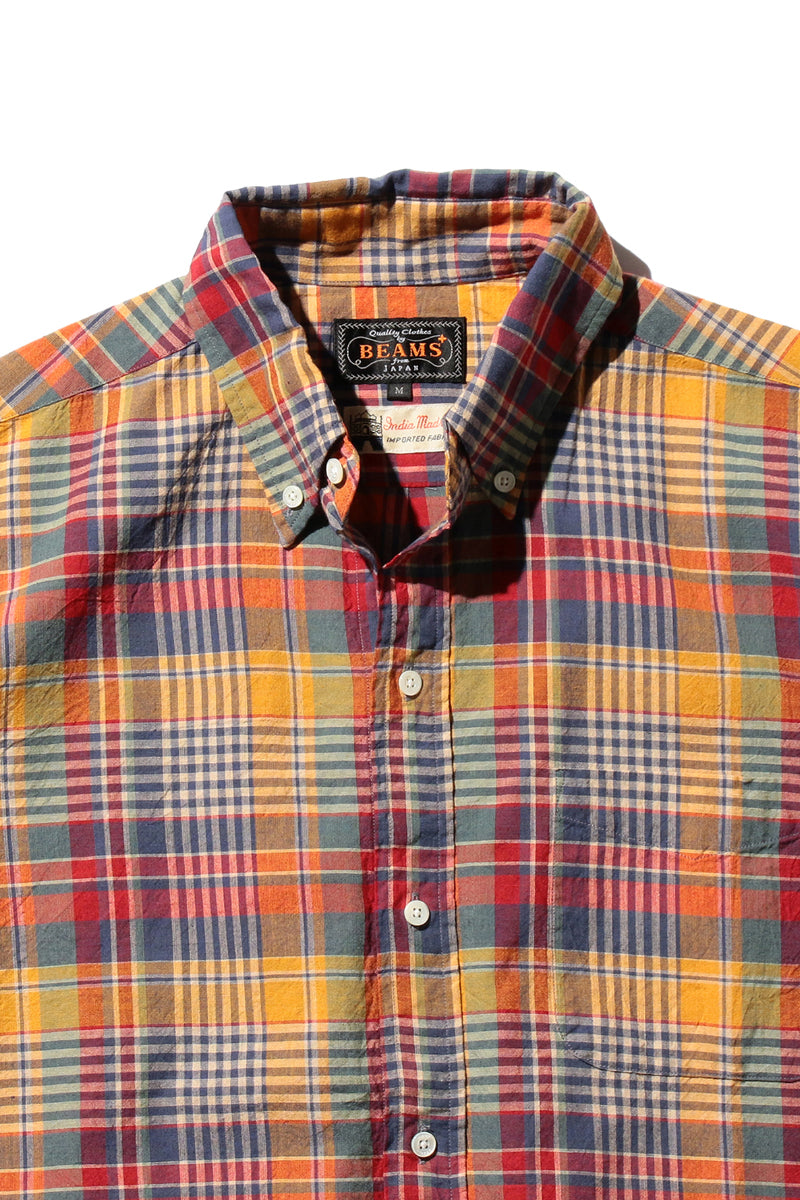 Madras Button Down Short Sleeve Shirt - Mustard
