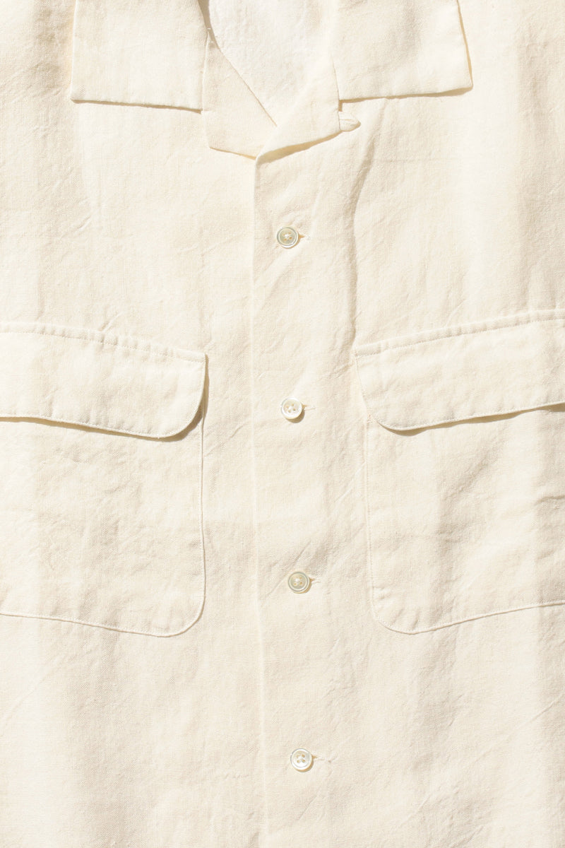 Open Collar 1/40 Linen Short Sleeve Shirt - Off White