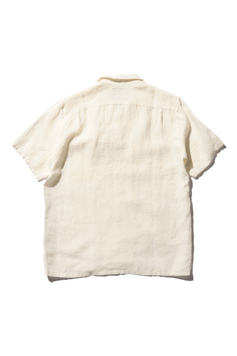 Open Collar 1/40 Linen Short Sleeve Shirt - Off White