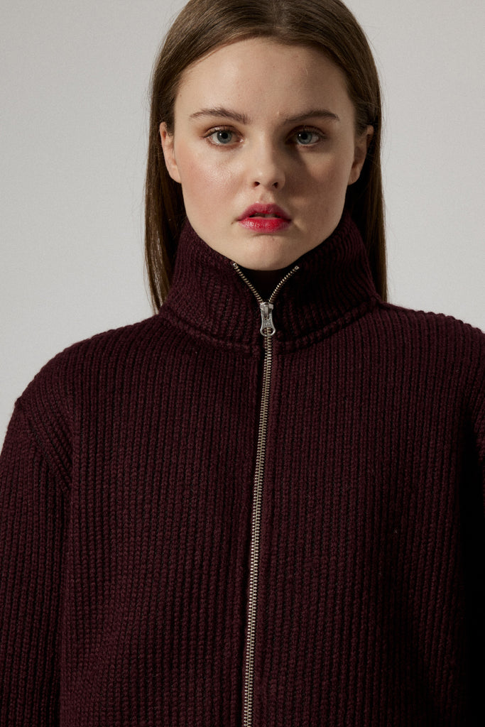 Seven Wool Knitted Zip Jacket - Burgundy