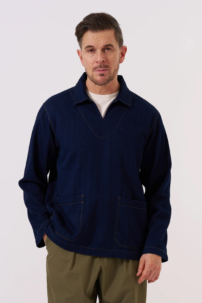 Herringbone Smock Overshirt - Indigo