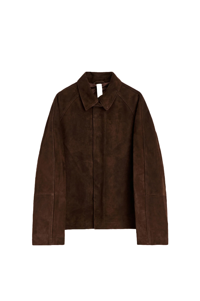 Short Raglan Suede Jacket - Dark Brown
