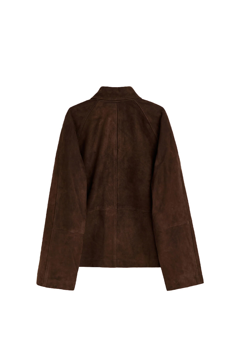 Short Raglan Suede Jacket - Dark Brown