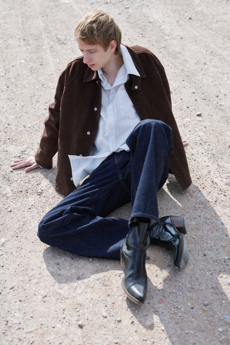 Short Raglan Suede Jacket - Dark Brown