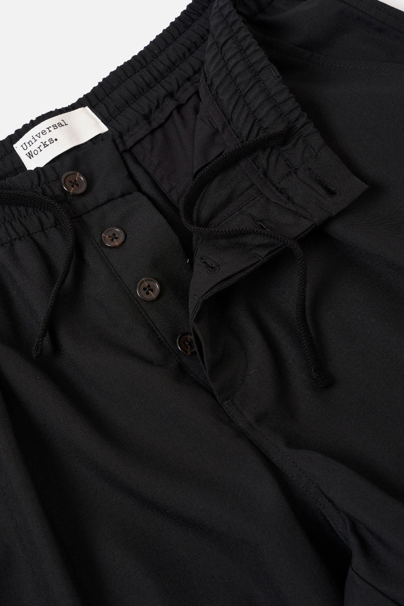 Tropical Suiting Pleated Track Pant - Black