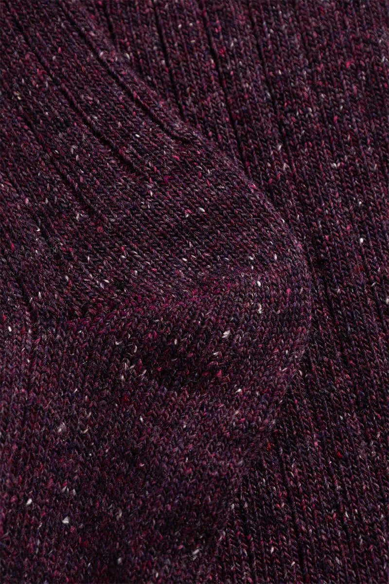 Bykle Neps Wool Rib Sock - Darkest Purple