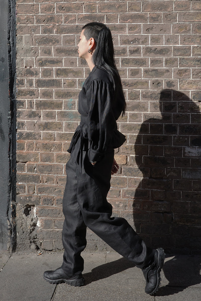Irish Linen Wrap Top - Black