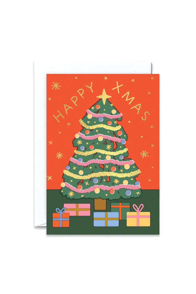 Happy Xmas Tree & Presents by Elena Boils - Greeting Card