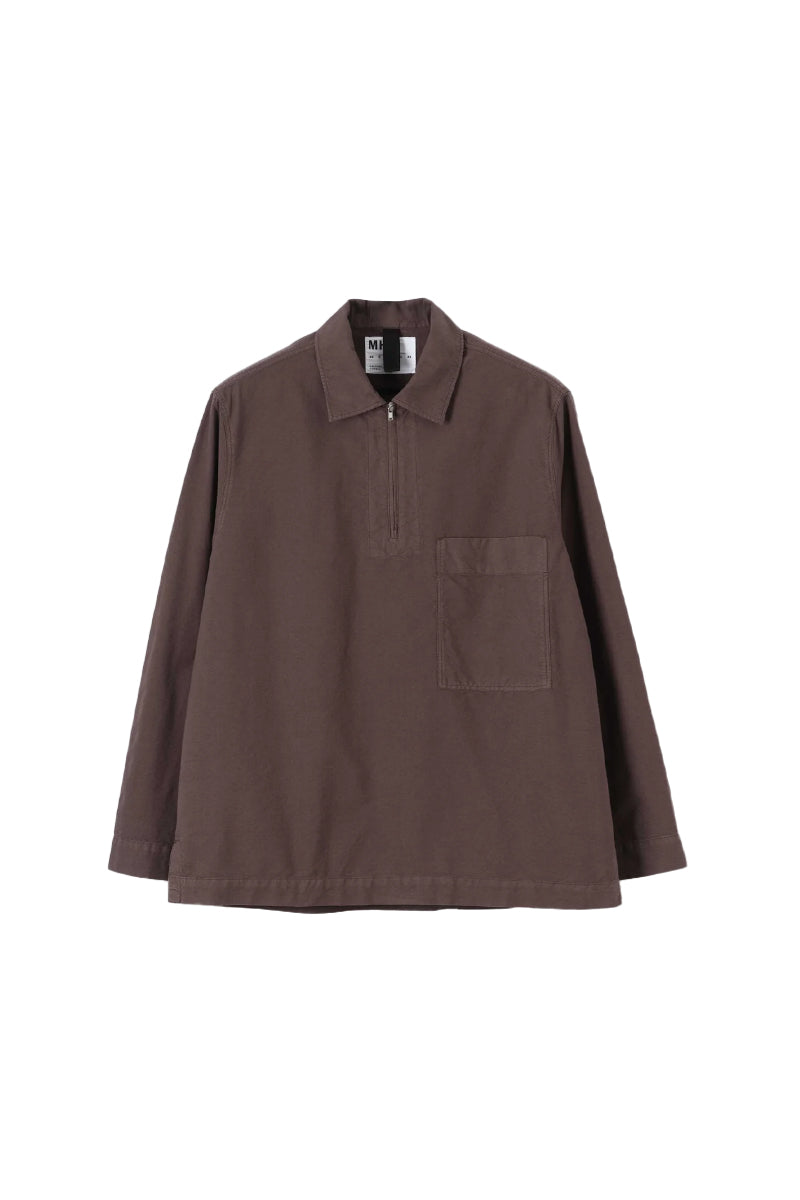 MHL. Long Sleeve Half Zip Pull On Shirt - Earth