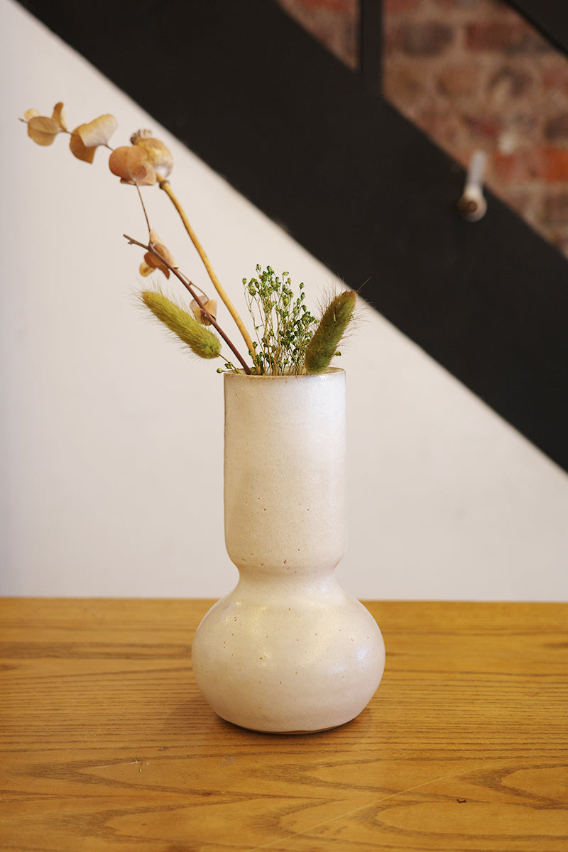 Fermoyle Pottery Bulb Vase - White Satin Blue Blush Glaze