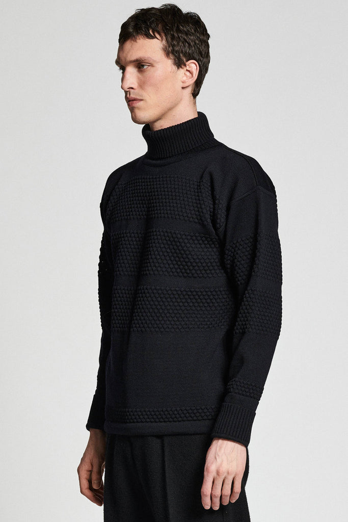 Fisherman Knitted Sweater - Navy Blue