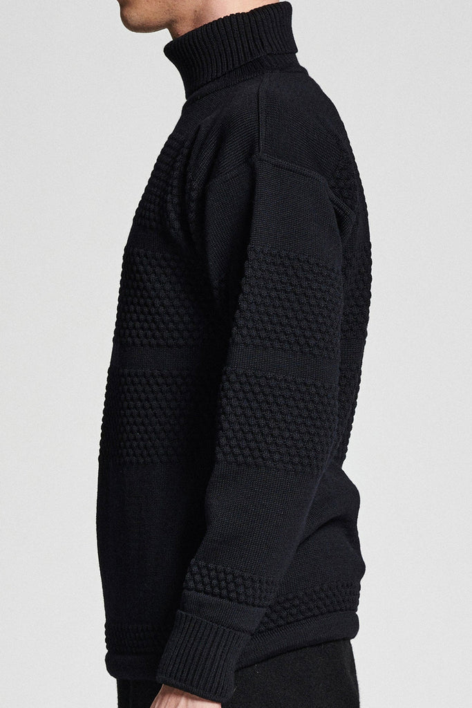 Fisherman Knitted Sweater - Navy Blue